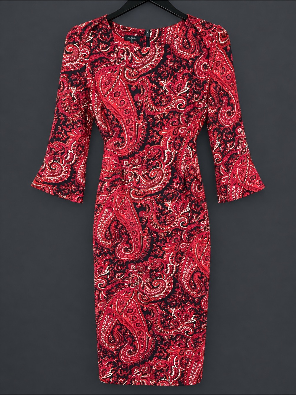 Talbots Red Paisley Long Sleeve Sheath Dress